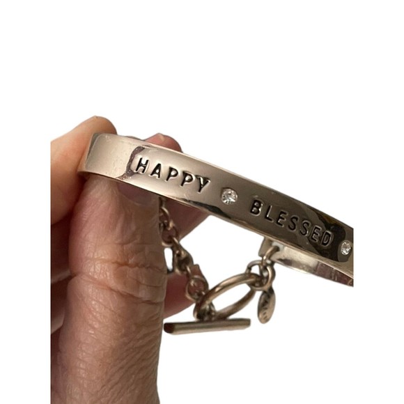 BCBGeneration Rose Gold-tone Rhinestone Happy Blessed Free Bangle Cuff Bracelet - Picture 1 of 10